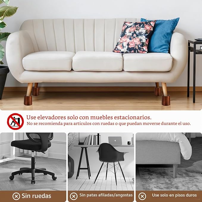 INCOMPLETO: A Una Pieza le Falta una Malla - Elevadores de Muebles para Cama Circulares de Madera 4 Pulgadas Servicio Pesado