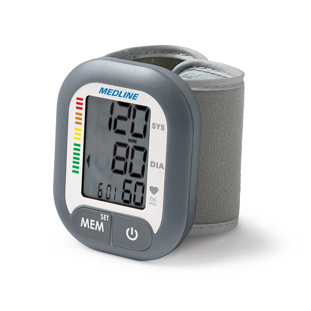 Monitor Digital de Presión Arterial de Muñeca Medline | Portátil con Pantalla LCD | Almacena hasta 60 Lecturas | Baterías Incluidas