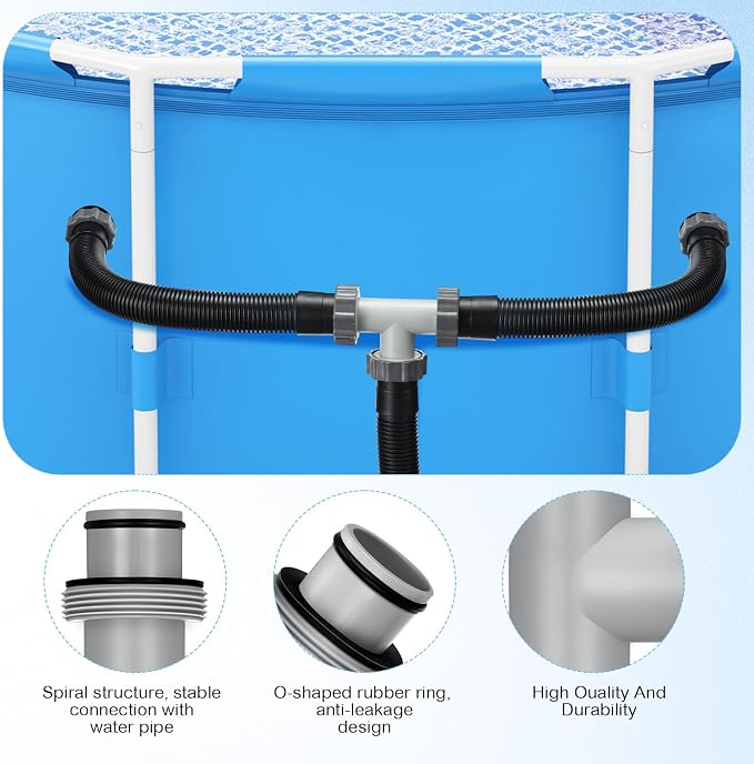Frienda Conector de manguera de piscina con junta en T de 1.5 a 1.5 pulgadas con 3 piezas de manguera de repuesto de bomba de 1.5 pulgadas de diámetro de 59 pulgadas de largo