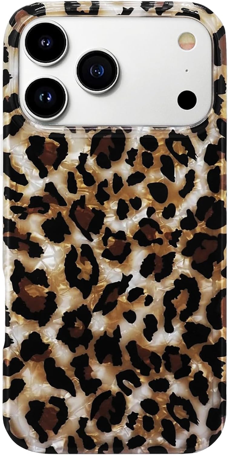 J.west Funda para iPhone 17 Pro 6.3 Pulgadas | Estampado Leopardo Vintage Translúcida con Brillo | Silicona Suave Protectora | Chita