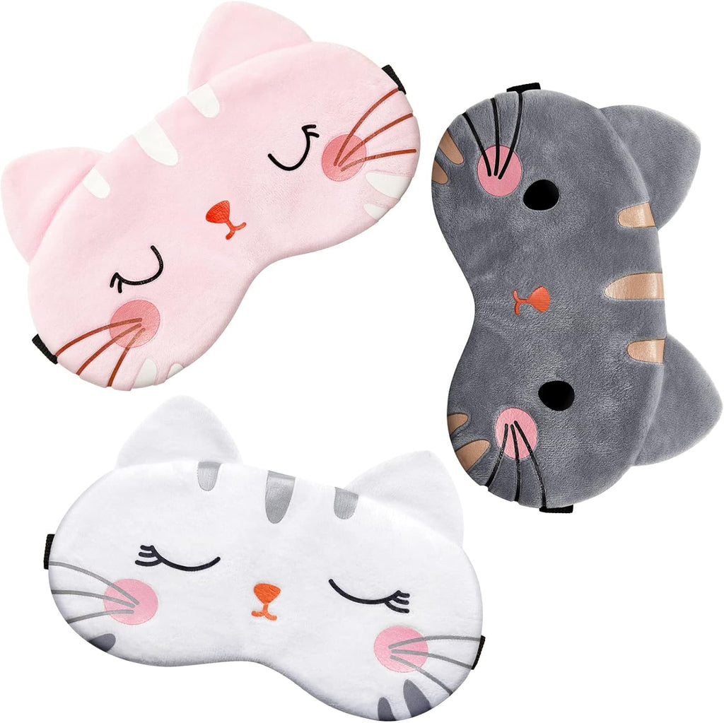 Antifaz para Dormir Haysandy – Set de 3 Diseños Animales (Gato), Suave y Ligero para Adultos y Niños
