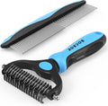Kit de Grooming Docrok 2 en 1 para Perros y Gatos – Cepillo Antipeñusco y Peine de Metal para Pelo Largo y Enredado, Azul