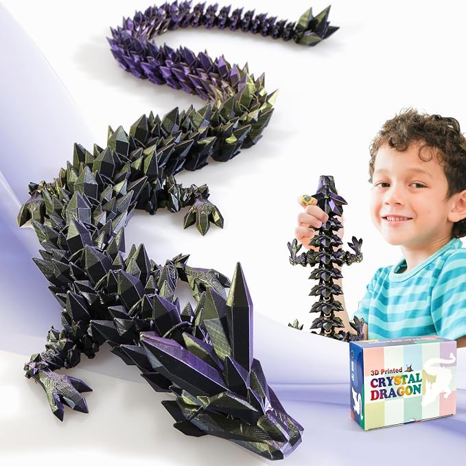 meturebear Dragón Grande Impreso en 3D, Juguetes de Dragón 3D de 24 Pulgadas, Juguetes de Animales de Cristal Fidget Más Grandes, Animales Articulados Impresos en 3D para Decoración de Escritorio — IMAGEN DE REFERENCIA, VER FOTOS PARA LA REAL