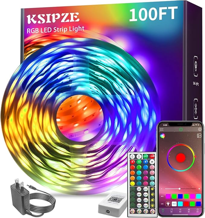 Tira de Luces LED RGB KSIPZE 100 Pies - Sincronización de Música y App