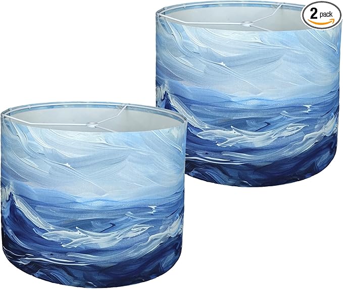 Pantallas de Lámpara Decorativas Olas del Mar – Poliéster Estampado 33cm | Pack x2