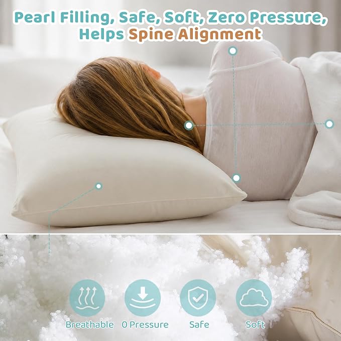 Almohada orgánica LOFE con funda de almohada - Almohada juvenil de 20x26 con cubierta 100% de algodón orgánico, almohada estándar orgánica ajustable de loft, lavable a máquina, suave.