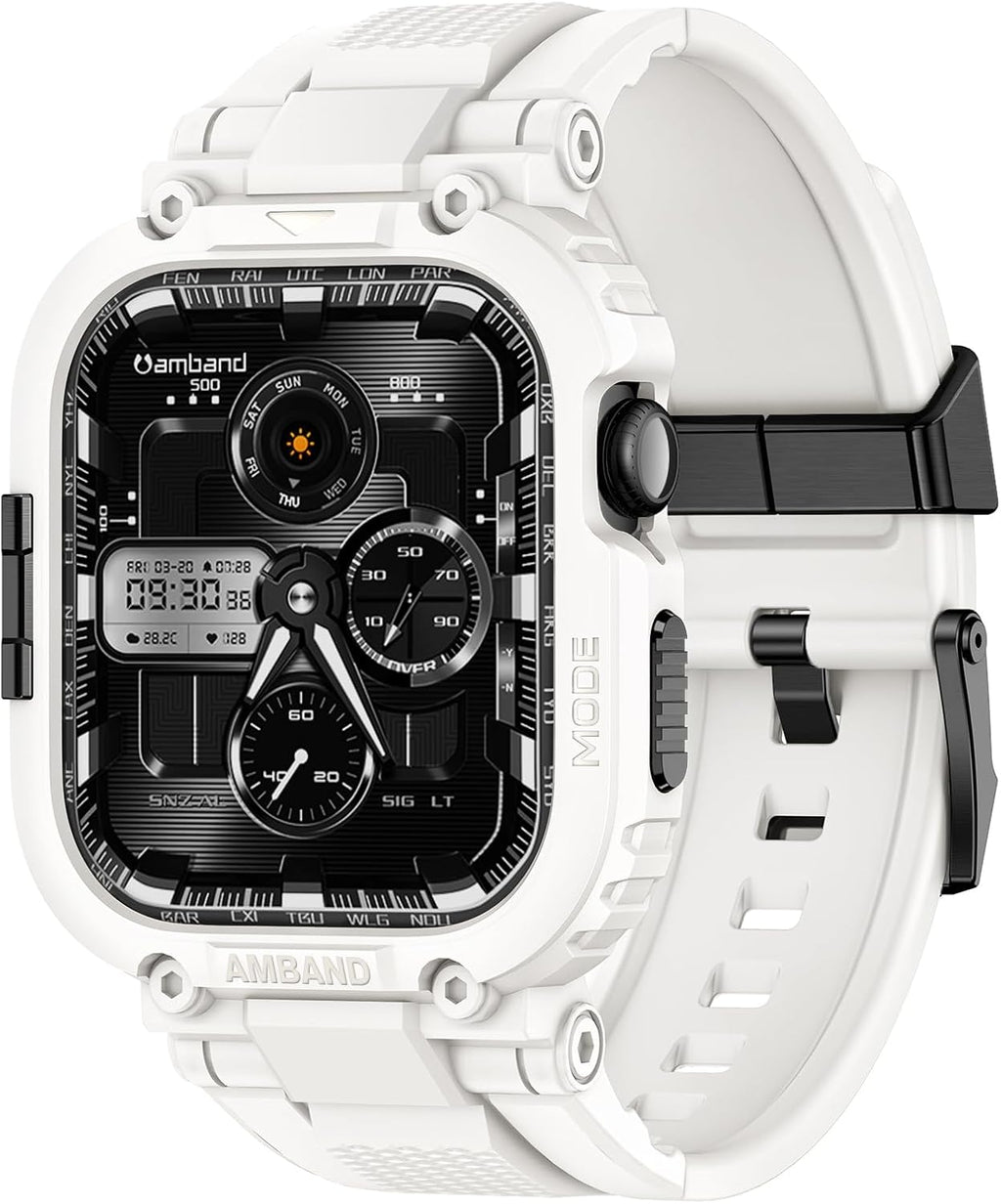 Banda amBand 46mm para Apple Watch Series 11/10 Funda Hombre, Cubierta Protectora Táctica Grado Militar M1 Sport Robusta Correa Protectora para iWatch 46 mm Hombre - Blanco