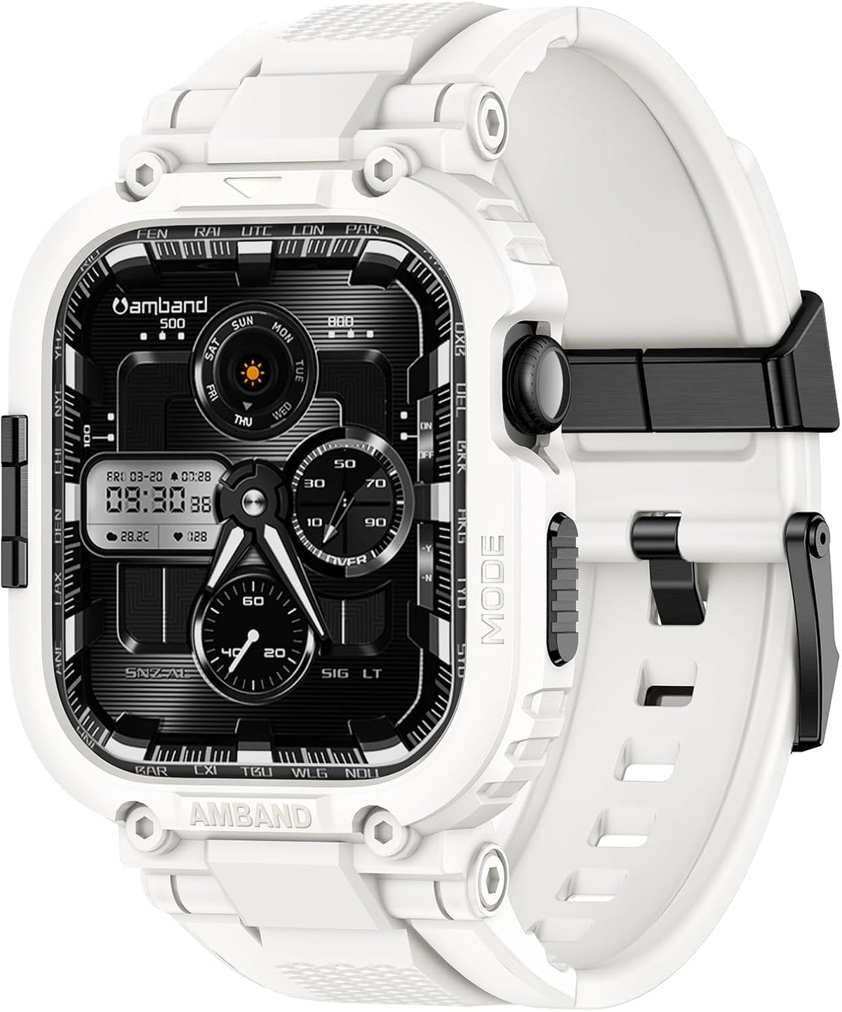 Banda amBand 46mm para Apple Watch Series 11/10 Funda Hombre, Cubierta Protectora Táctica Grado Militar M1 Sport Robusta Correa Protectora para iWatch 46 mm Hombre - Blanco