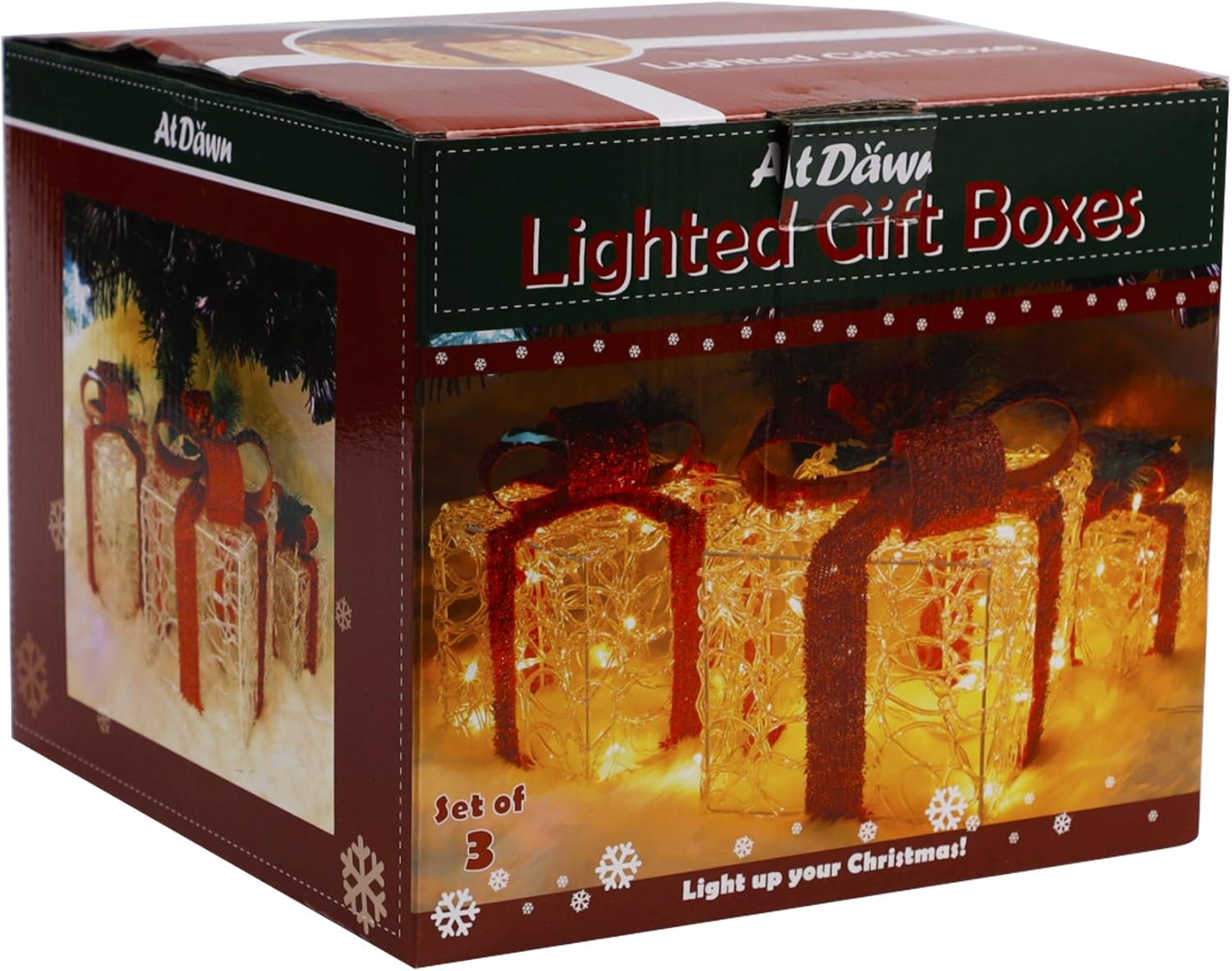 ATDAWN Juego de 3 cajas de regalo iluminadas, decoraciones de Navidad, cajas de regalo de acrílico transparente, decoraciones de caja de regalo de Navidad para el hogar