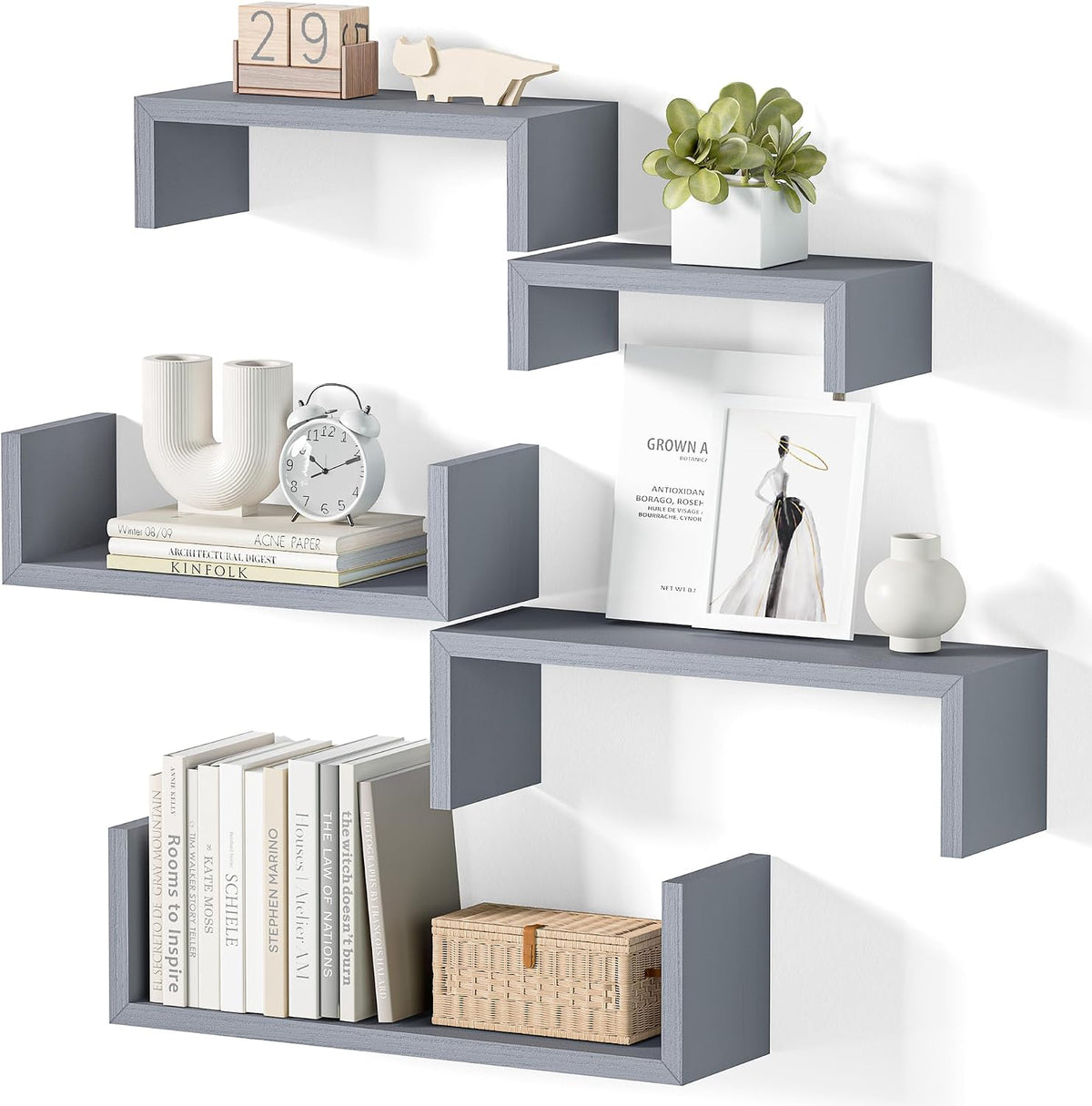 Estantes flotantes de madera gris envejecido SRIWATANA, juego de 5 estantes de pared de madera