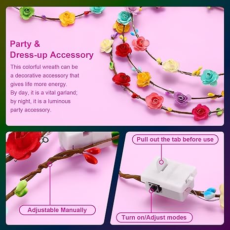 Coronas de Flores LED Diademas, Coronas de Flores Iluminadas Para Mujeres, Diadema que Brilla en la Oscuridad para Recepción de Boda Mardi Gras Cosplay Princesa Recuerdos de Fiesta