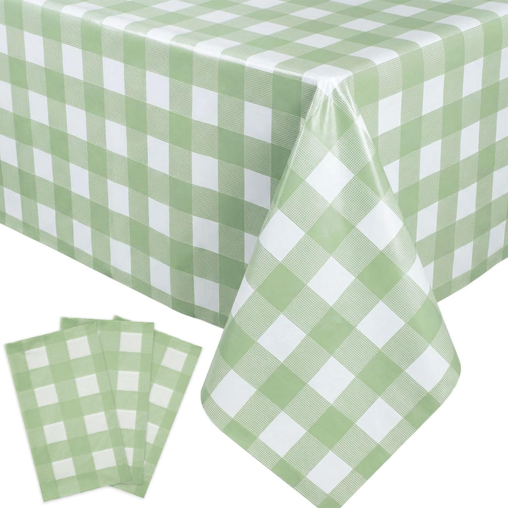 Paquete de 3 manteles Oigco de cuadros vichy verde salvia de 54 x 108 pulgadas, mantel rectangular desechable a cuadros verde salvia, funda para mesa de picnic para exteriores, camping, decoraciones de cumpleaños.