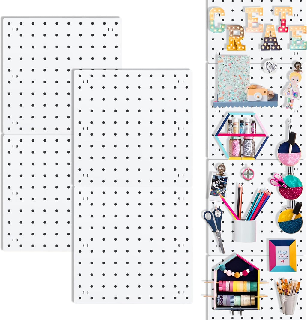 LANSI Pegboards, Pegboard Wall Organizer Panels, Peg Boards for Wall, Craft Room, Kitchen, Garage, Living Room, Bathroom, and Study Room, Easy to Install (4Pcs)