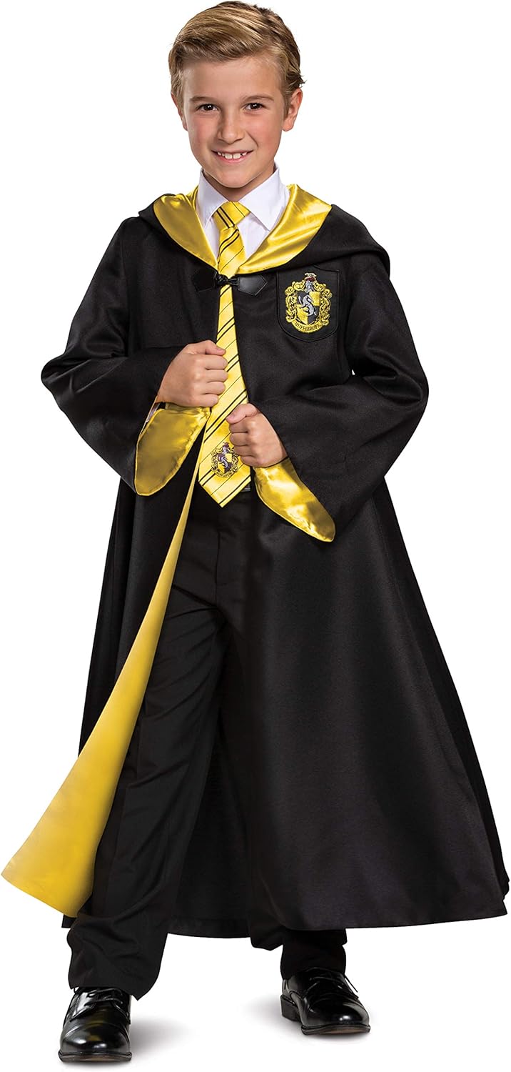 Disguise Harry Potter Hufflepuff Robe Prestige Children's Costume Accessory, Black & Yellow, Kids Size Large (10-12)