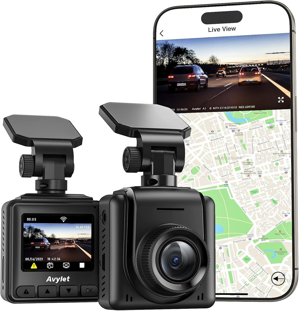 Cámara de salpicadero 2K, WiFi con aplicación, GPS externo, pantalla IPS de 1,5'', cámara frontal para coche, minicámara, visión nocturna WDR, monitor de aparcamiento 24 horas, grabación en bucle, sensor G 