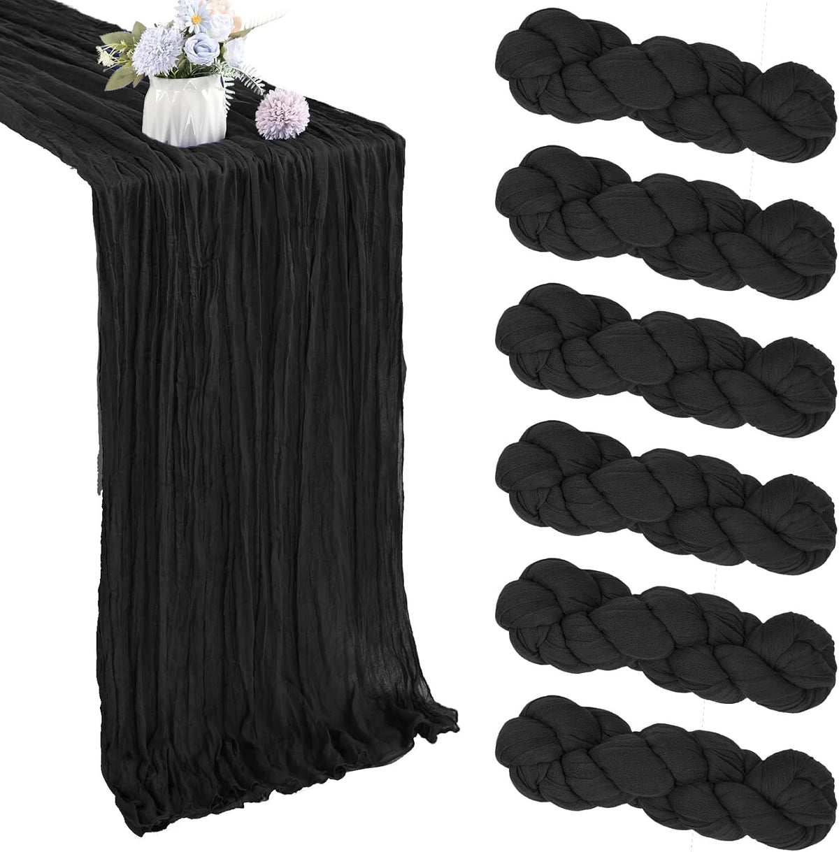 6 Caminos de Mesa de Gasa Negra 35x120 Pulgadas | Camino de Mesa Rustico Boho de 10 Pies | Cheesecloth para Bodas, Cumpleanos y Baby Shower