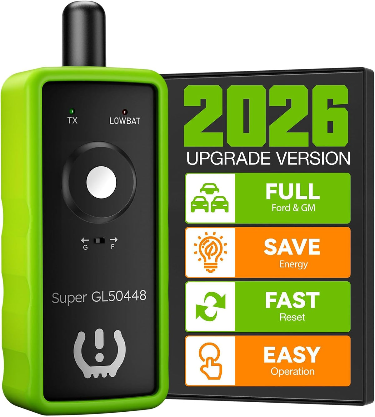 Herramienta TPMS VXDAS Super GL50448 2 en 1 para GM y Ford – Reaprendizaje y Activación de Sensores de Presión de Neumáticos, Edición 2025 (Verde)