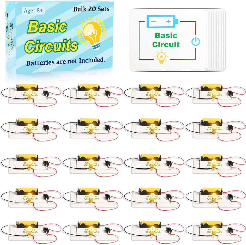 20 juegos de kits de circuitos eléctricos STEM para niños de 8 a 12 años, experimentos científicos con bombillas, circuitos básicos sencillos, proyectos para 2.º, 3.º y 4.º grado, kits para construir placas de circuitos en el aula.