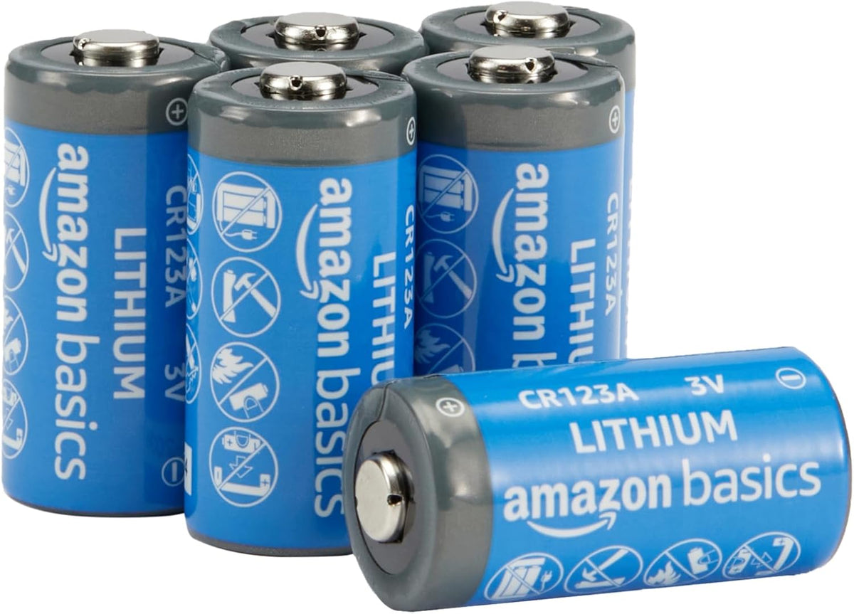 Basics Baterías de Litio CR123A No Recargables - Paquete de 6, 3 Voltios, Hasta 10 Años de Vida útil