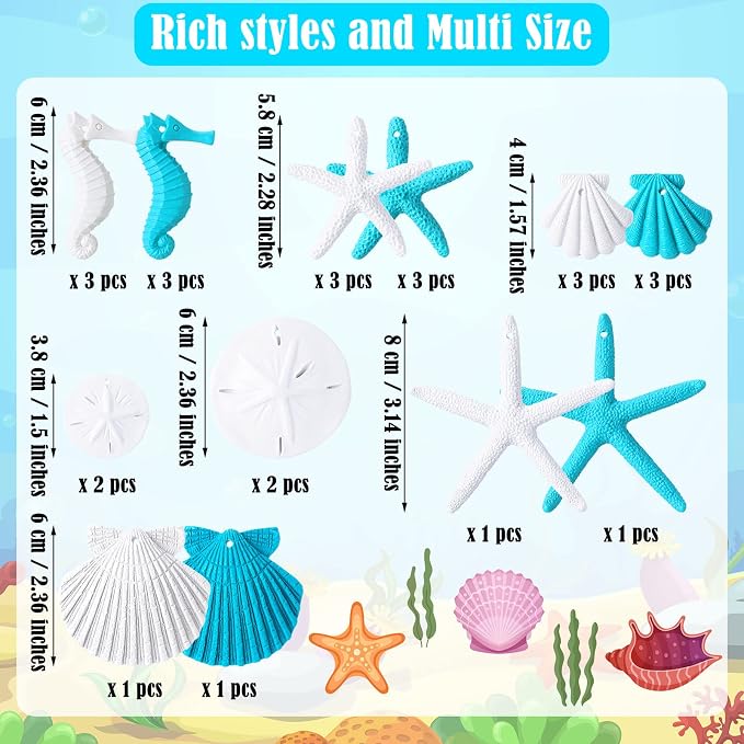 Adornos Navideños Temática Oceánica Jetec – Estrellas de Mar, Conchas y Dólares de Arena