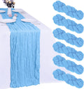RestfulGlow Paquete de 6 Caminos de Mesa de Gasa Azul Bebé de 3 metros (10 pies) Tela de Gasa Estilo Bohemio Camino de Mesa de 89 x 305 cm (35 x 120 pulgadas) Estilo Rústico Transparente para Decoración de Bodas, Fiestas de Primavera y Baby Shower