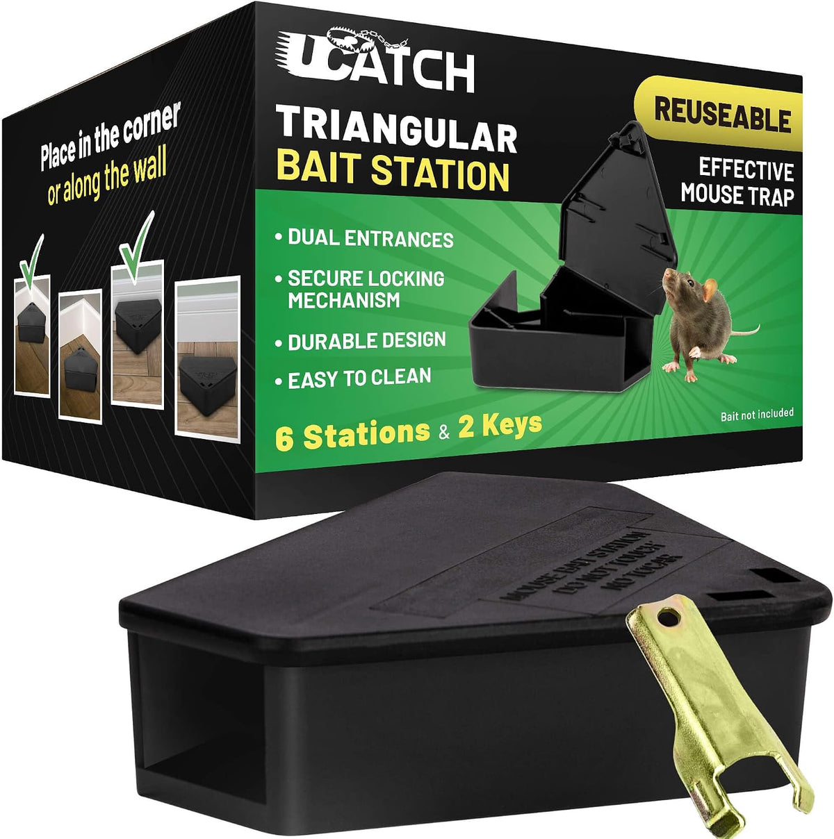 LockBait Pro Estaciones de Cebo para Ratones 6 Piezas | Cajas de Cebo para Exteriores con Llaves | para Uso Interior y Exterior UCatch