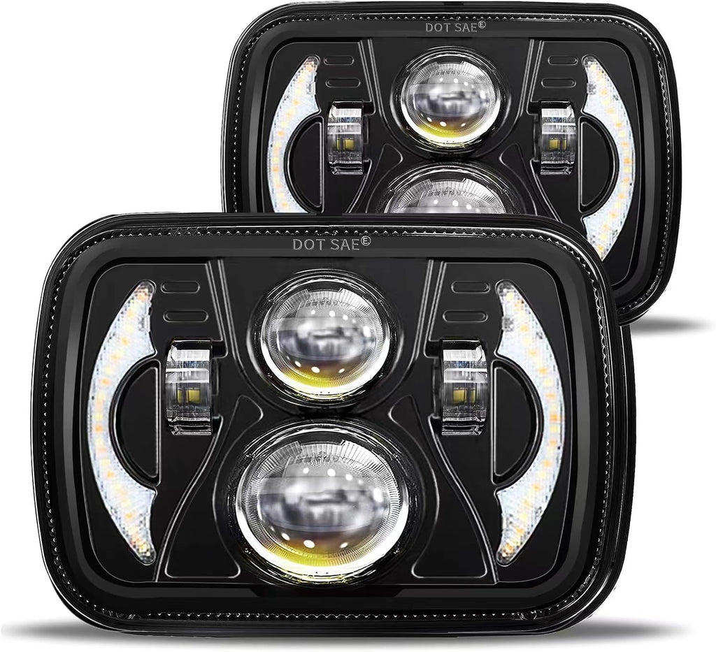Faros LED 5x7 JHLion | Anti-Reflejo H6054 7x6 | 180W DOT | 600% Mas Brillo | DRL Direccional Ambar | Jeep Cherokee Wrangler