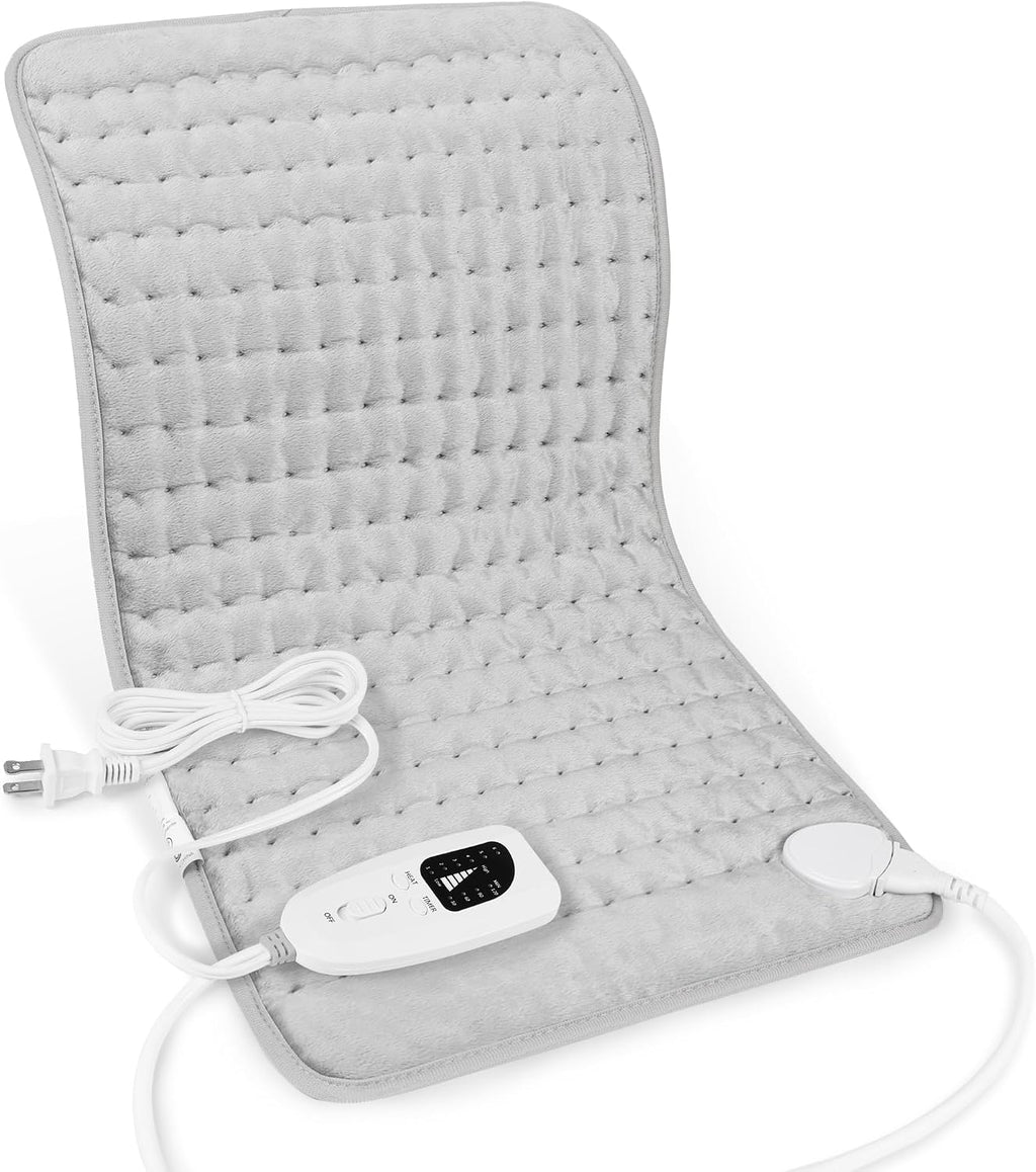 Deepsoon Almohadilla Térmica Eléctrica | Para Espalda, Cuello, Abdomen, Hombro y Piernas, Calor Seco/Húmedo, Apagado Automático | Gris Claro, 24x12 pulgadas