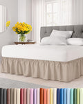 Falda de cama envolvente con volantes - Trigo - para camas tamaño king con caída de 30 cm - Correa elástica de fácil ajuste - Falda de cama plisada ajustable con tela cepillada - No se arruga - para mujeres, hombres, niños y adolescentes