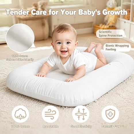 Tumbona para bebé recién nacido de 0 a 18 meses, asientos y tumbonas para el suelo de diseño biónico para bebés para el hogar y viajes, tumbona de algodón orgánico suave para bebés, regalos para baby | Regalos para baby shower