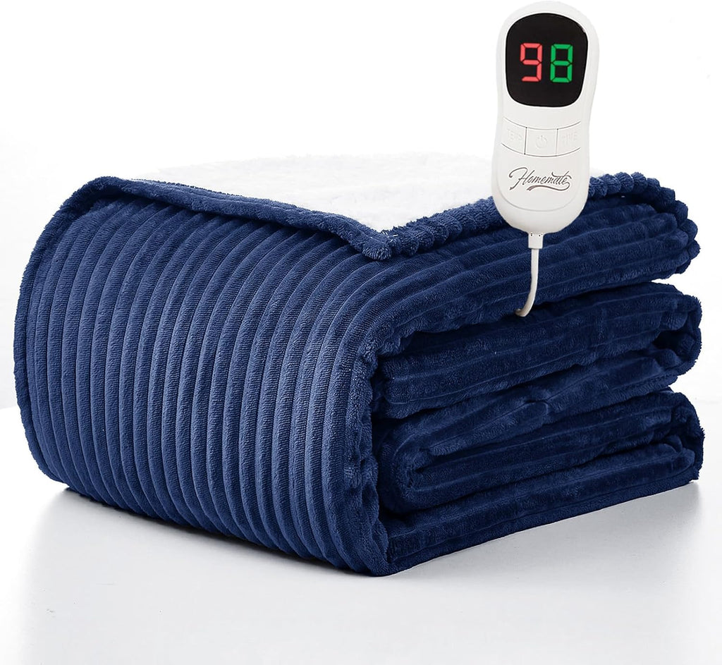 Homemate Heated Blanket Electric Throw - 50"x60" Heating Blanket Throw 1/2/4/6/8 Hours Auto-Off 10 Heat Levels Over-Heat Protection Soft Flannel Sherpa ETL Certification