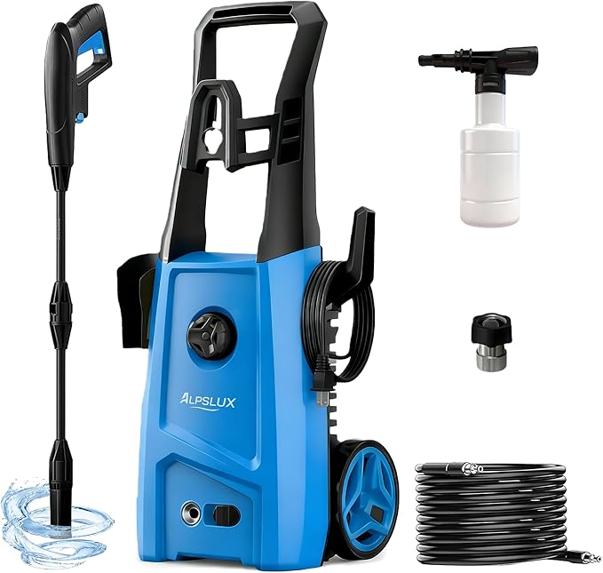 Hidrolavadora eléctrica, hidrolavadora eléctrica con boquilla ajustable, máquina de limpieza a presión con cañón de espuma para automóviles, cercas, entradas de vehículos, patios y limpieza del hogar.