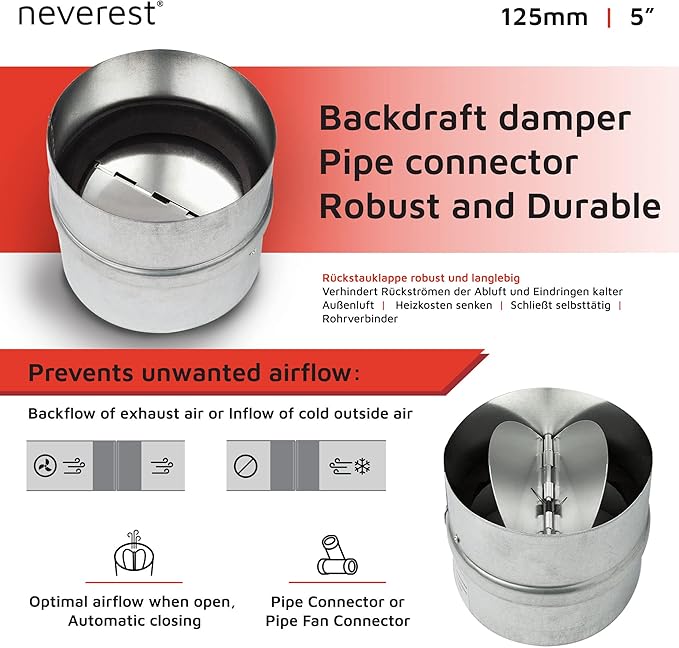 neverest® RK - Conducto de conector de amortiguador de obturador profesional de 5 pulgadas que se adapta solo a conductos de metal
