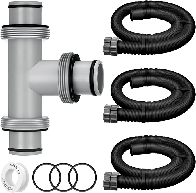 Frienda Conector de manguera de piscina con junta en T de 1.5 a 1.5 pulgadas con 3 piezas de manguera de repuesto de bomba de 1.5 pulgadas de diámetro de 59 pulgadas de largo