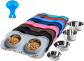Comederos para perros Hubulk Pet, 2 comederos de acero inoxidable con alfombrilla de silicona antideslizante antiderrame + cuchara para comida. Comederos para perros pequeños, medianos y grandes, gatos y cachorros (mediano, gris).