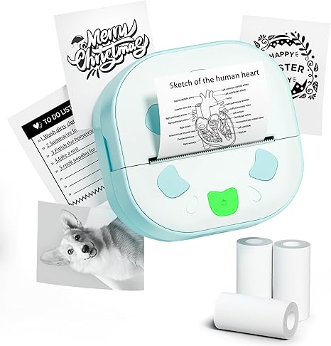Impresora de calcomanías NDYIN, mini impresora PrintPods, fabricante de calcomanías portátil Bluetooth con 3 rollos de papel, impresora térmica sin tinta para iPhone, impresora portátil para notas, diario, bricolaje, regalo para niños