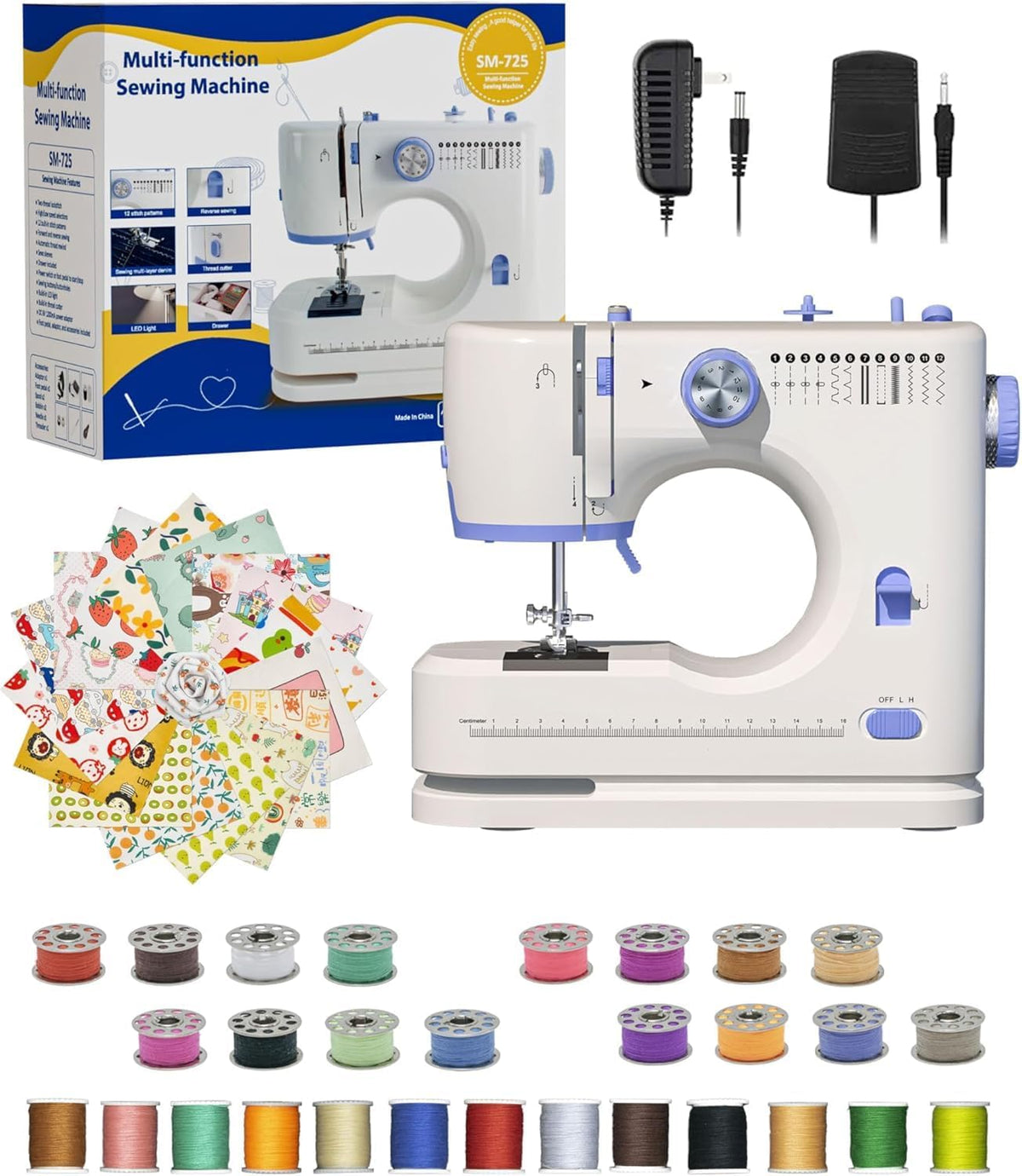 Máquina de Coser Portátil | Kit Básico para Principiantes | 12 Patrones de Puntada | Pedal de 2 Velocidades | Ideal para Principiantes, Adultos y Uso en Casa