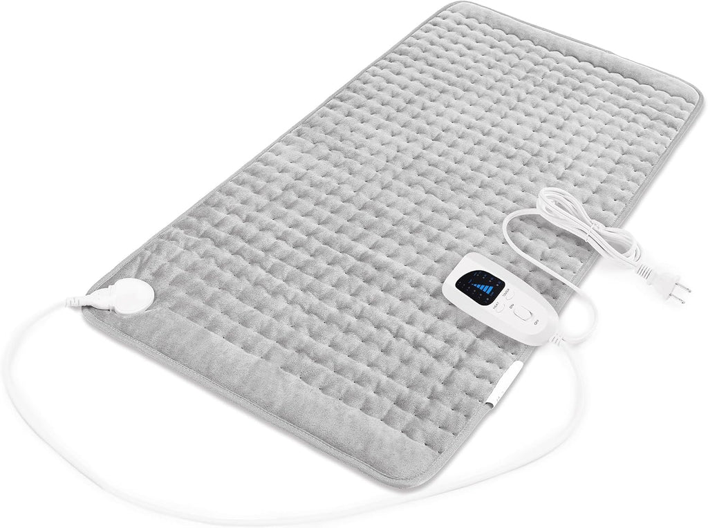 Deepsoon Almohadilla Termica Electrica para Espalda, Cuello, Abdomen, Hombro, Rodilla y Piernas | Calor Seco y Humedo con Apagado Automatico | Regalo para Hombres y Mujeres | Gris Claro | 84x43 cm