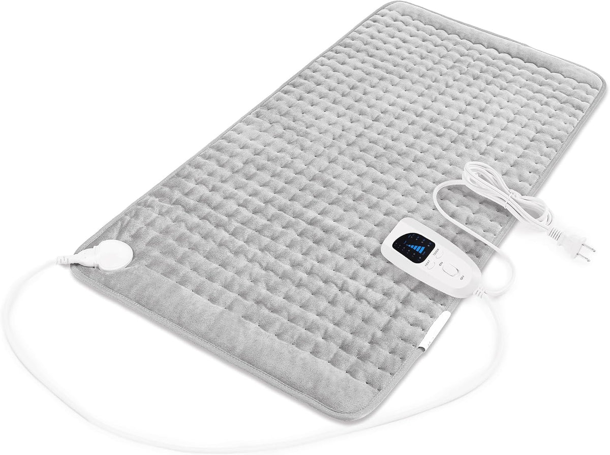 Deepsoon Almohadilla Termica Electrica para Espalda, Cuello, Abdomen, Hombro, Rodilla y Piernas | Calor Seco y Humedo con Apagado Automatico | Regalo para Hombres y Mujeres | Gris Claro | 84x43 cm