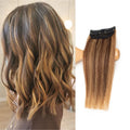 Extensiones de Cabello Humano Remy FEIPRO con Clip 8" – Doble Trama, Una Pieza, Color #P4/27 Marrón Medio/Rubio Oscuro