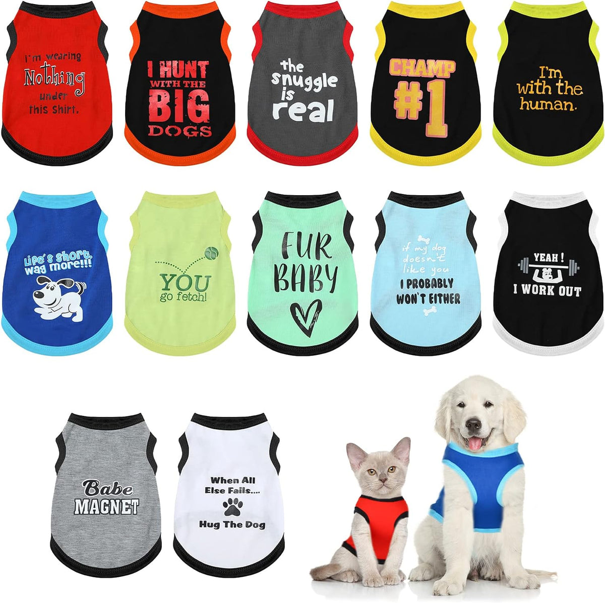 12 camisetas para perros, ropa estampada para mascotas con letras divertidas, camisetas de verano para mascotas, chaleco fresco para cachorros, conjunto transpirable para perros, sudadera suave para gatos chihuahuas, accesorios para gatos, 12 estilos (XS)