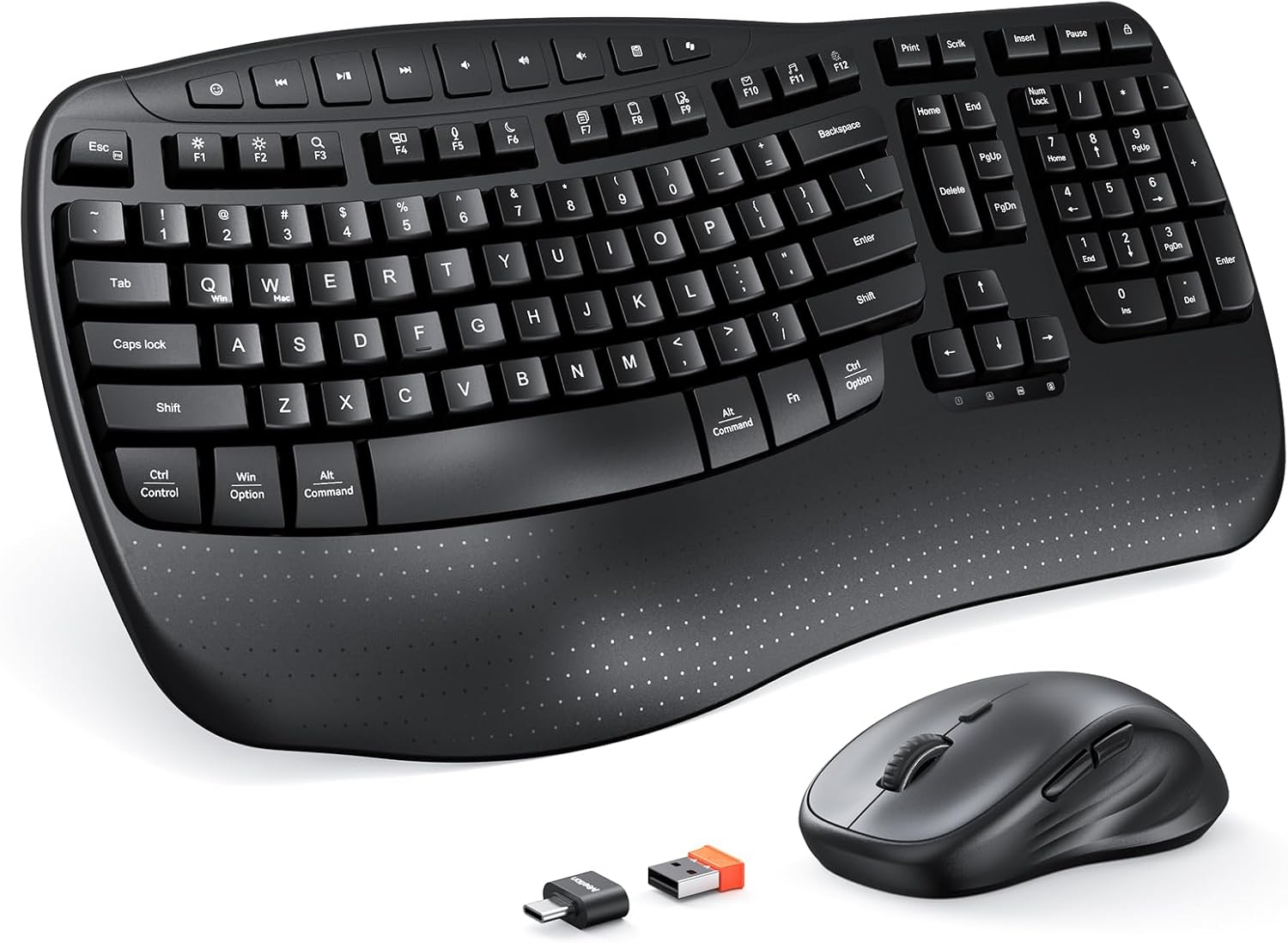 Combo Teclado Ergonómico y Mouse Inalámbrico MEETION – Teclas Wave, Receptor USB 2.4G, Negro