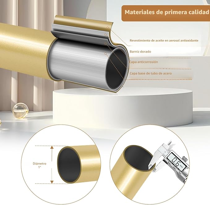 Barra de cortina dorada, cortinero para oscurecer la habitación para ventanas de 28 a 48 pulgadas (2.3 a 4 pies), barras de cortina envolventes, cortinas opacas resistentes, barra decorativa