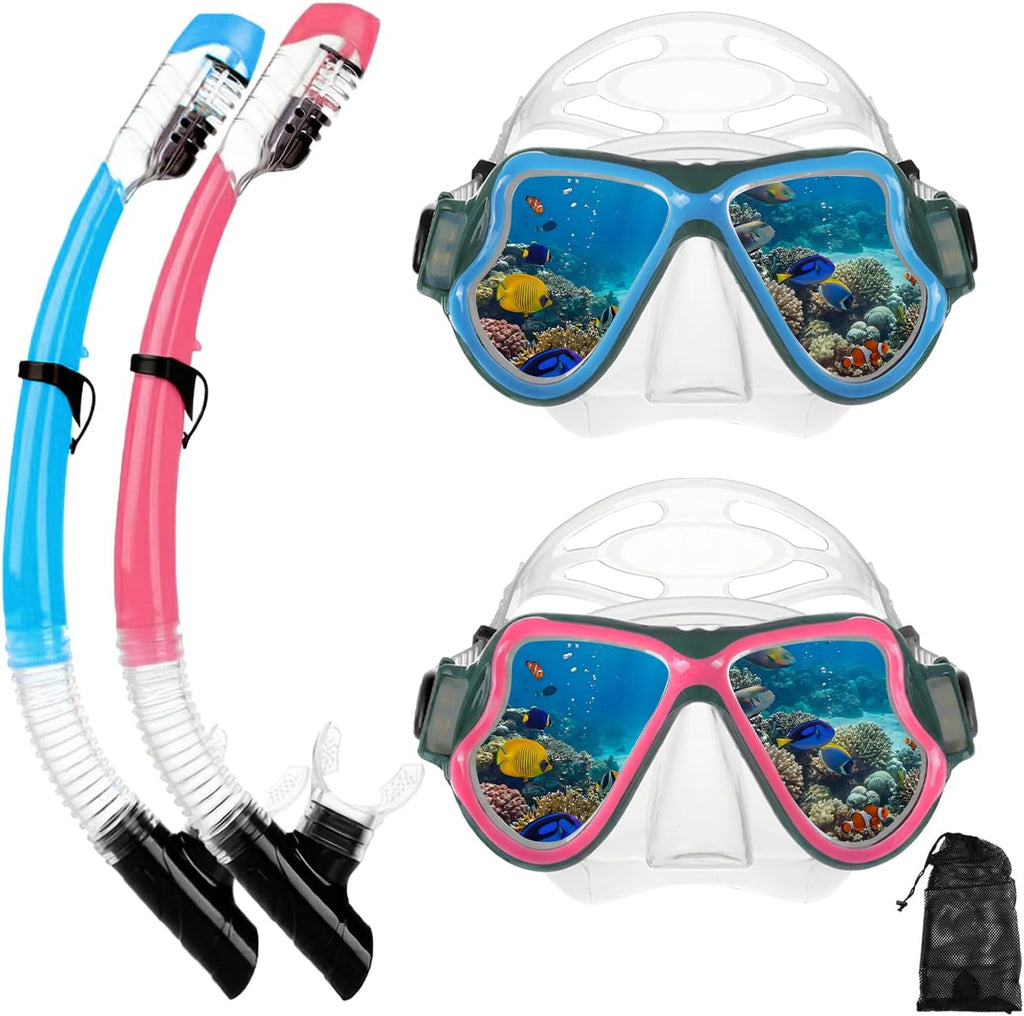 Equipo de Snorkel para Adultos Jóvenes y Niños, Juego de Máscara de Snorkel Seco, Juego de Máscara de Buceo Anti-Vaho, Vista Panorámica Ancha, Paquetes de Snorkel