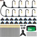 Sistema de riego por goteo MIXC de 1/4" y 100 pies para jardín con 16 boquillas de latón ajustables a 360° y varilla flexible, kit de sistema de riego mejorado para plantas de exterior, césped, bancales elevados, macetas, patios e invernaderos.