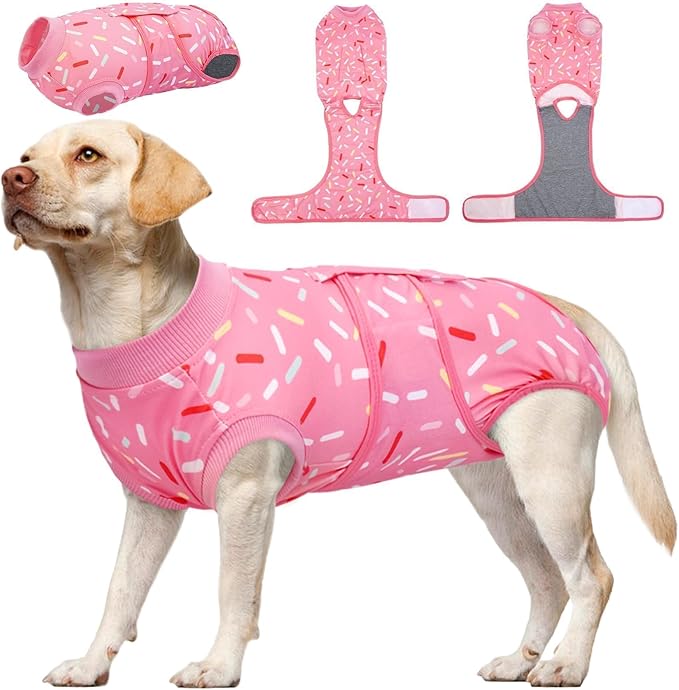 Kuoser – Traje de Recuperación Post-Cirugía para Perros | Onesie Suave y Cómodo | Para Hembra y Macho | Protección Post-Op | Talla XL | Diseño PinkRibbon