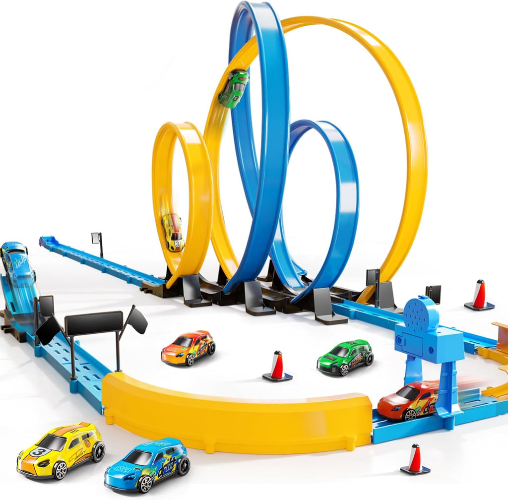 Pistas de carreras de coches para niños de 3, 4, 5, 6, 7, 8 y 9 años: pista de coches de juguete para niños de 3 a 5, 6 a 8 y 8 a 12 años, juego de carreras con 4 coches pequeños, juguete para niños, regalo para niñas de 3 a 8 años. 