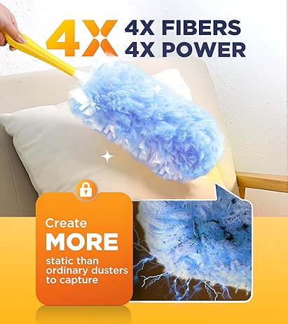 Recargas de plumero resistentes para Swiffer Duster, 20 unidades de recargas de plumero con 1 asa, plumeros multisuperficie de 360° con 4 microfibras