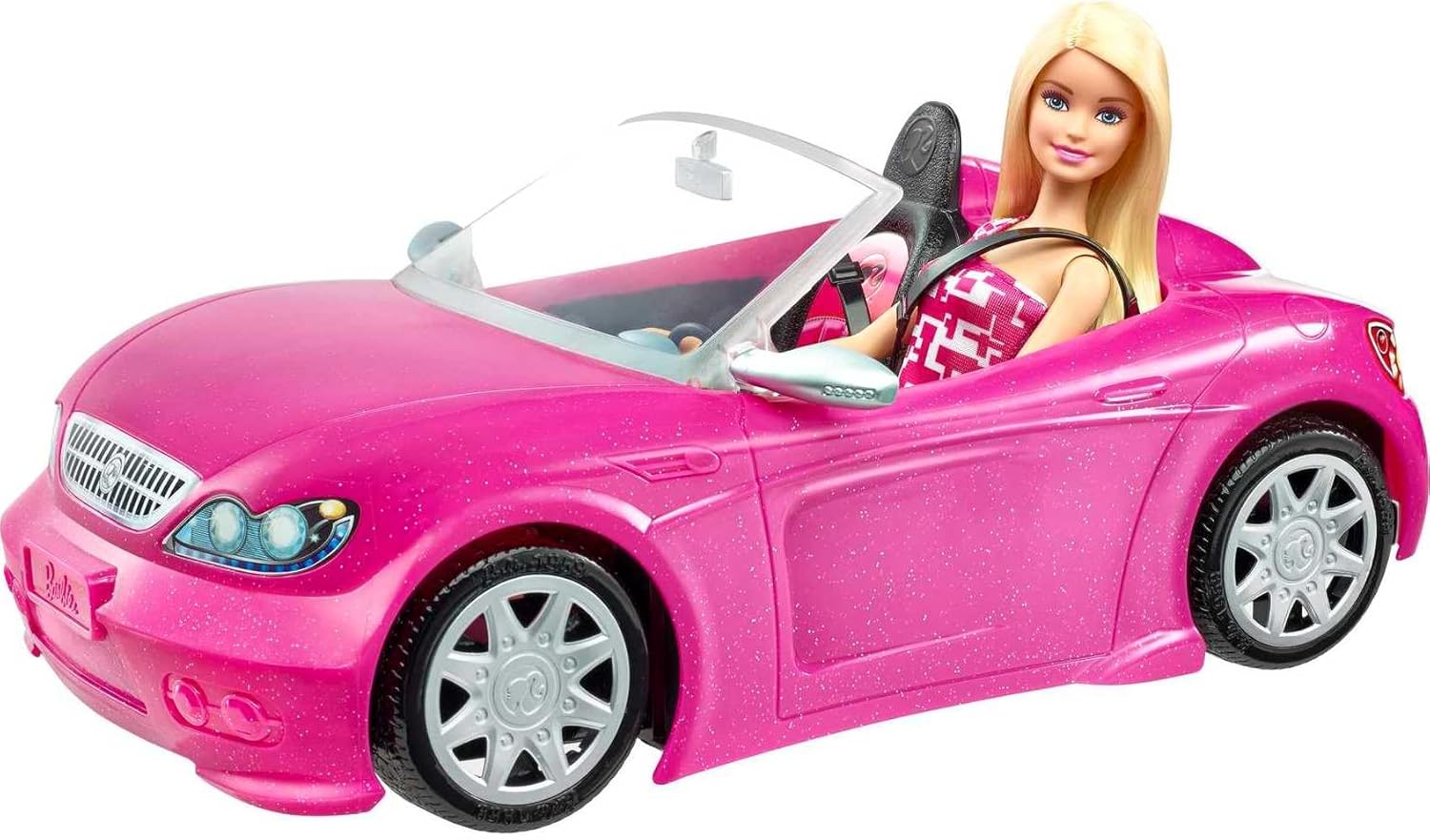 Set de Juego Barbie con Auto Convertible Rosa de 2 Asientos – Incluye Muneca con Vestido y Lentes de Sol