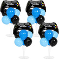 Kit de 4 Soportes con Globos Foil para Fiesta de Videojuegos – Diseño Mando de Juego, Negro y Azul | Centerpiece para Cumpleaños Gamer, Niño y Niña